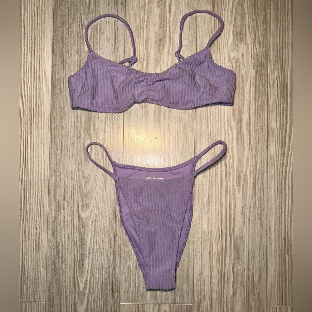 Pacsun Eco Purple Avalon Terry Ribbed High Cut Bikini Set - Picture 5 of 7